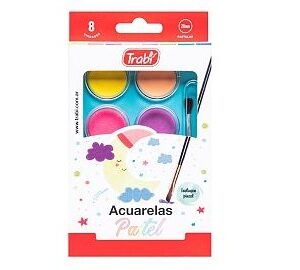 ACUARELA TRABI X 8 COLORES PASTEL + PINCEL (TR1020)