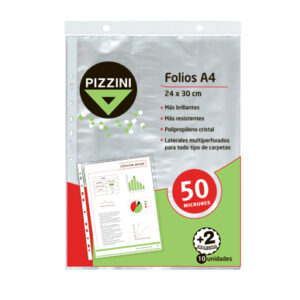 FOLIO PIZZINI EXTRA CRISTAL A4 PP 50MIC X 10U. DESPLEGADOS. (50FAx10)