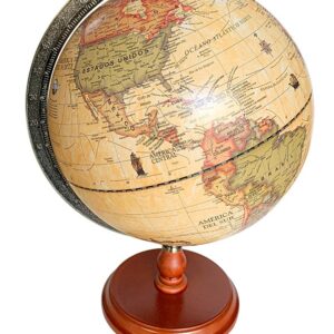 GLOBO TERRAQUEO 25CM / BASE DE MADERA MERIDIANO DE METAL ANTIGUO (259AWM)