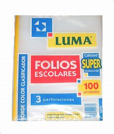 FOLIO LUMA ESCOLAR PESADO C/BORDE COLOR X100U.