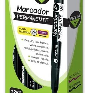 MARCADOR PERMANENTE PIZZINI PTA REDONDA 1MM V/COLORES (1262NG/AZ/RJ/VE)