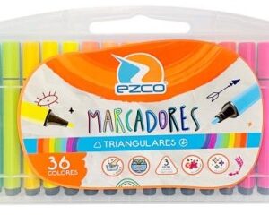 MARCADORES EZCO TRIANGULARES X 36 COLORES (VALIJA PLASTICA)
