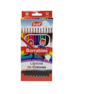 LAPIZ COLOR TRABI DE RESINA LARGOS BORRABLES X12U. (TR7894)