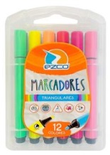 MARCADORES EZCO TRIANGULARES X 12 COLORES (VALIJA PLASTICA)