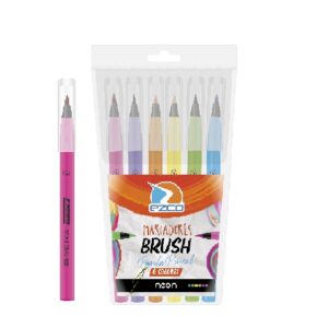 MARCADOR EZCO BRUSH PUNTA PINCEL NEON X 6U.