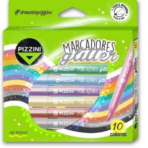 MARCADOR PIZZINI GLITTER PUNTA REDONDA X10 COLORES SURTIDOS (1233X10)