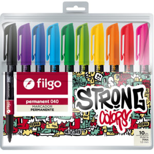 MARCADOR FILGO 040 PERMANENTE PUNTA FINA X10U.V/COLORES (PM040-E10)