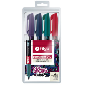 MARCADOR FILGO 040 PERMANENTE PUNTA FINA X4U. V/COLORES (PM040-E4)