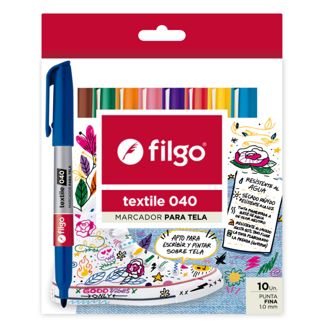 MARCADOR FILGO PARA TELA TEXTILE ESTUCHE X 10U. SURTIDO (TEXL040-E10-SUR)
