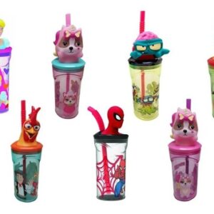 VASO CRESKO CON FIGURA Y SORBETE 360ML V/LICENCIAS.