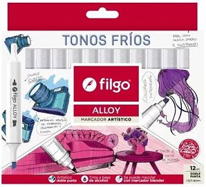 MARCADORES FILGO ALLOY DOBLE PUNTA TONOS FRIOS X12U (ALLYM-E122-FRI)