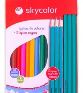 LAPICES DE COLORES SKYCOLOR + 3 GRAFITO + SACAPUNTAS X12U (JJ101301A)