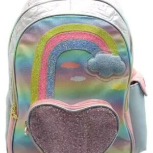 MOCHILA CRESKO GLITTER ARCOIRIS CORAZON 18" C/CARRO (CK806)