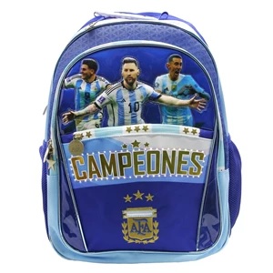 MOCHILA CRESKO "ARGENTINA CAMPEON DEL MUNDO" C/LUZ 18" ESPALDA (AF022)