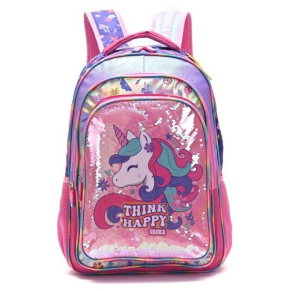 MOCHILA MODAX THINK HAPPY GLITTER UNICORNIO ESPALDA 18" (35366)
