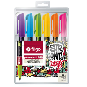 MARCADOR FILGO 040 PERMANENTE PUNTA FINA X6U. V/COLORES (PM040-E6-BRI)
