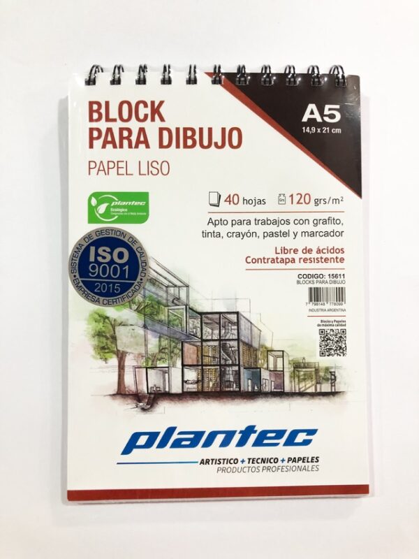 BLOCK DE DIBUJO PLANTEC ESPIRALADO LISO A5 40H 14,9 X 21 150GRS (15261)
