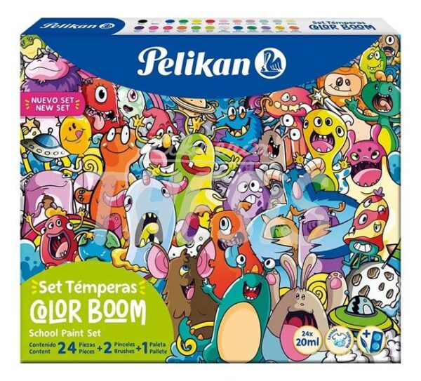 TEMPERA PELIKAN COLOR BOOM POTE X 24 U. X 20 ML + PINCEL + MEZCLADOR
