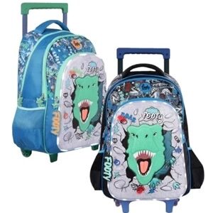 MOCHILA FOOTY 2025 DINO GLOW C/LUZ LED C/CARRO 18" (F5411)