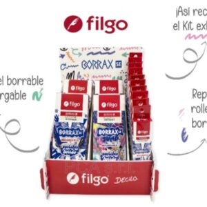 EXHIBIDOR FILGO BORRAX 4 CAJAS DE BOLIGRAFOS + 10 CAJAS DE TANQUES.