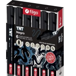 MARCADOR FILGO PINTURA AL AGUA TNT X6U C/U TRAZO MEDIO NEGRO 3.0 (TNTM30-C6-006)