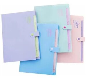 CARPETA POLI CON 5 DIVISIONES PASTEL.