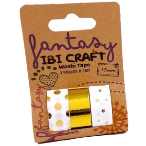 WASHI TAPE IBI CRAFT X3U 5MTS GOLD (55798)