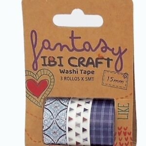 WASHI TAPE IBI CRAFT X3U 5MTS BLUE (55782)