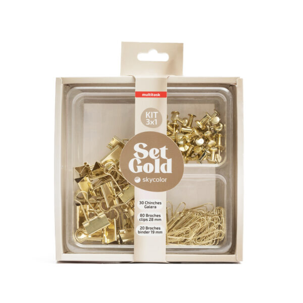 SET SKYCOLOR GOLD 3X1 CHINCHES GALERA + BROCHES CLIPS 28MM + BROCHES BINDER 19MM