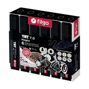 MARCADOR FILGO TNT PINTURA AL AGUA NEGRO X6U C/U PUNTA BISELADA (TNTM70-E6-001)
