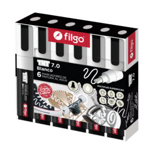 MARCADOR FILGO TNT PINTURA AL AGUA BLANCO X6U C/U PUNTA BISELADA (TNTM70-E6-049)