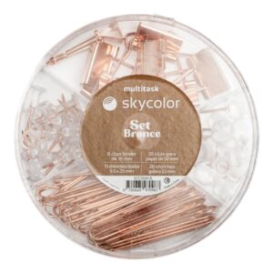 SET SKYCOLOR BRONCE CIRCULAR BROCHES BINDER 19MM + BROCHES CLIPS 50MM + CHINCHES BOLITA + CHINCHES GALERA