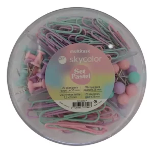 SET SKYCOLOR PASTEL CIRCULAR BROCHES CLIPS 50MM + BROCHES CLIPS 28MM + CHINCHES BOLITA + CHINCHES GALERA