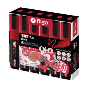 MARCADOR FILGO PINTURA AL AGUA TNT X6U C/U TRAZO MEDIO ROJO 3.0 (TNTM30-C6)