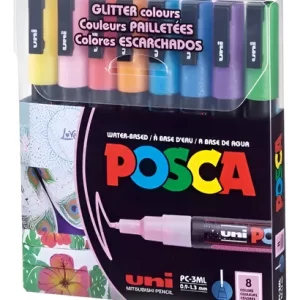 MARCADOR MITSUBISHI POSCA PC-ML GLITTER PUNTA GRUESA ESTUCHE X8U.