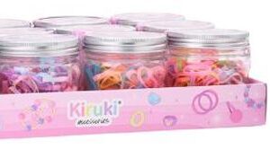 COLITAS DE GOMA PARA EL CABELLO KIRUKI EN FRASCO SURTIDO PASTEL 22GRS (200020)