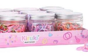 COLITAS DE GOMA PARA EL CABELLO KIRUKI EN FRASCO SURTIDO PASTEL 20GRS (200019)