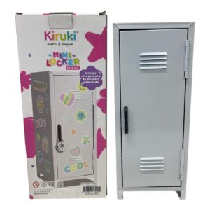 MINI LOCKER KIRUKI METALICO BLANCO+ PLANCHA DE STICKERS Y CANDADO  (190001)