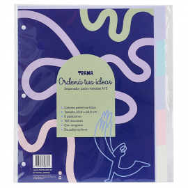 SEPARADOR P/MATERIAS Nº 3 TRAMA PP C/LENGUETA COLORES PASTEL