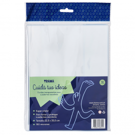 FUNDA TRAMA DE PVC SUPER CLEAR P/CUADERNO CLASICOS X 10 UNIDADES