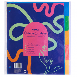 SEPARADOR P/MATERIAS Nº 3 TRAMA PP C/LENGUETA COLORES FLUO