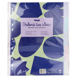 SEPARADOR P/MATERIAS A4 TRAMA PP C/LENGUETA COLORES PASTEL