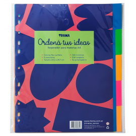 SEPARADOR P/MATERIAS A4 TRAMA PP C/LENGUETA COLORES FLUO