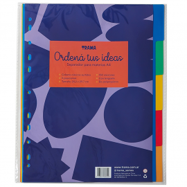 SEPARADOR P/MATERIAS A4 TRAMA PP C/LENGUETA COLORES CLASICOS