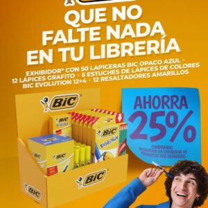 EXHIBIDOR BIC - BOLIGRAFO OPACO + GRAFITO + LAPICES DE COLORES+ RESALTADORES (936955)