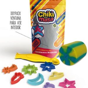 MASA BICOLOR BOLSA GALLETITAS + 8 CORTANTES Y HERRAMIENTA CHIKYTOYS (1004)