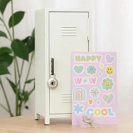 MINI LOCKER KIRUKI METALICO BLANCO + PLANCHA DE STICKERS Y CANDADO (190001)