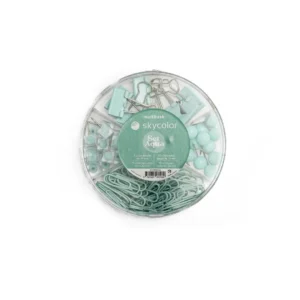 SET SKYCOLOR AQUA CIRCULAR BROCHES BINDER 19MM + BROCHES CLIPS 28MM + CHINCHES BOLITA + CHINCHES CUBO