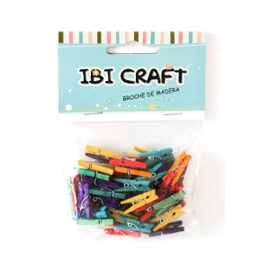 BROCHES DE MADERA IBI CRAFT 25mm X 50PCS COLORES SURTIDOS (655994)
